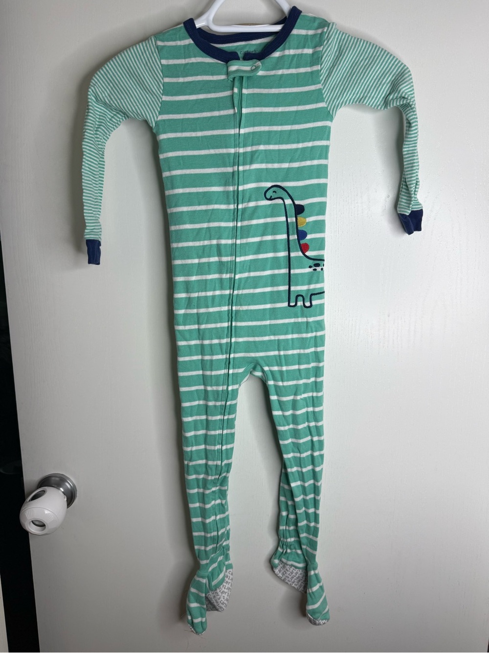 ⭐️5 for $20⭐️ Striped Mint Green Kids One-Piece Footed Pajamas with Dinosaur 4T